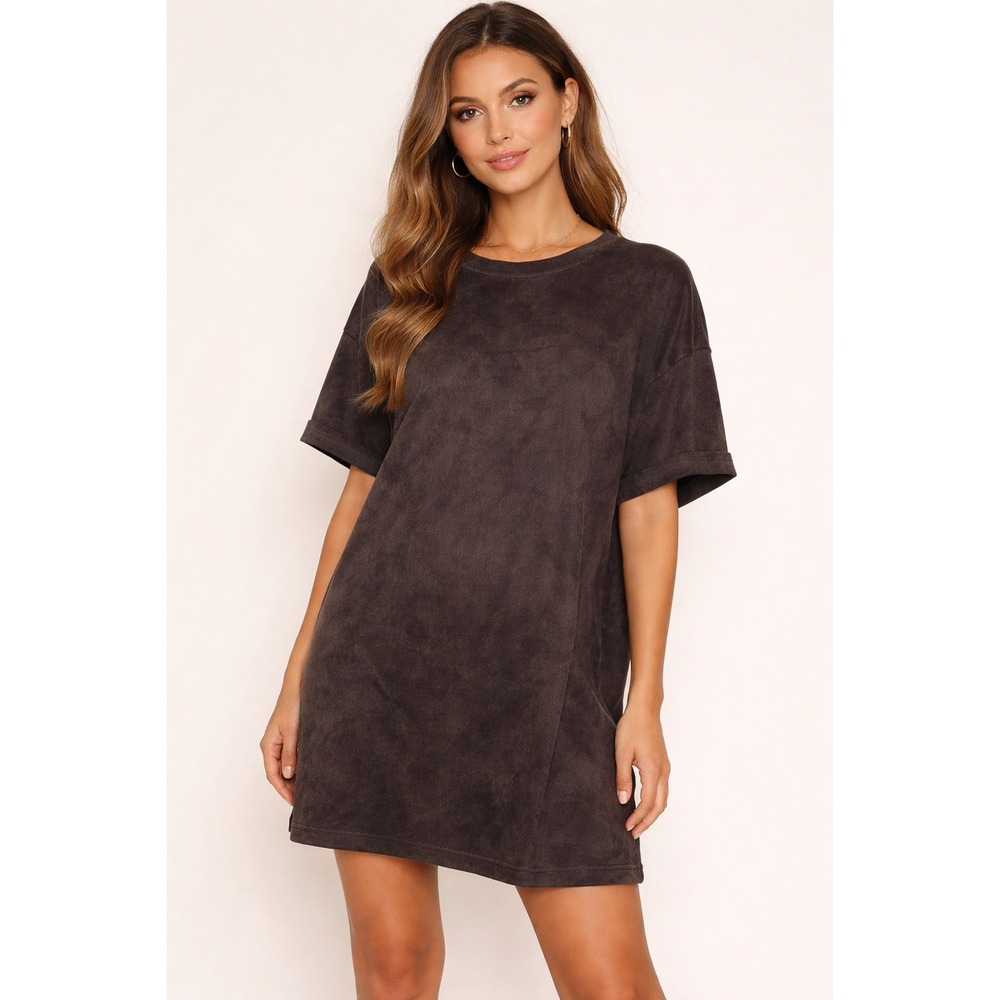 Wishlist Faux Suede T-Shirt Dress Women Large Charcoal Grey Minimalist